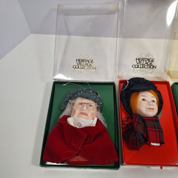 A Christmas Carol Heritage Village Tiny Tim Bob Cratchit Scrooge Heads 1988 Lot - Picture 4 of 16
